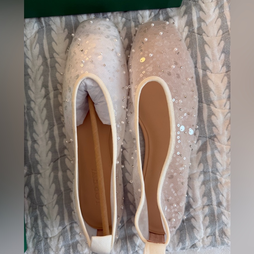 J. Crew Sequined Ballet Flats in Ivory and Blush